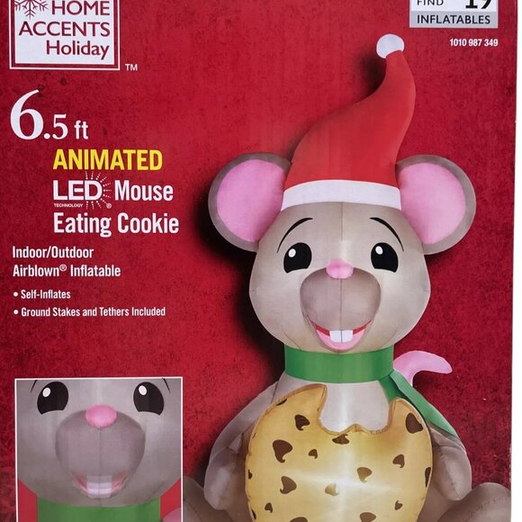 6.5 ft LED Animated Mouse Eating a Cookie Christmas Inflatable Airblown NEW - Picture 3 of 9